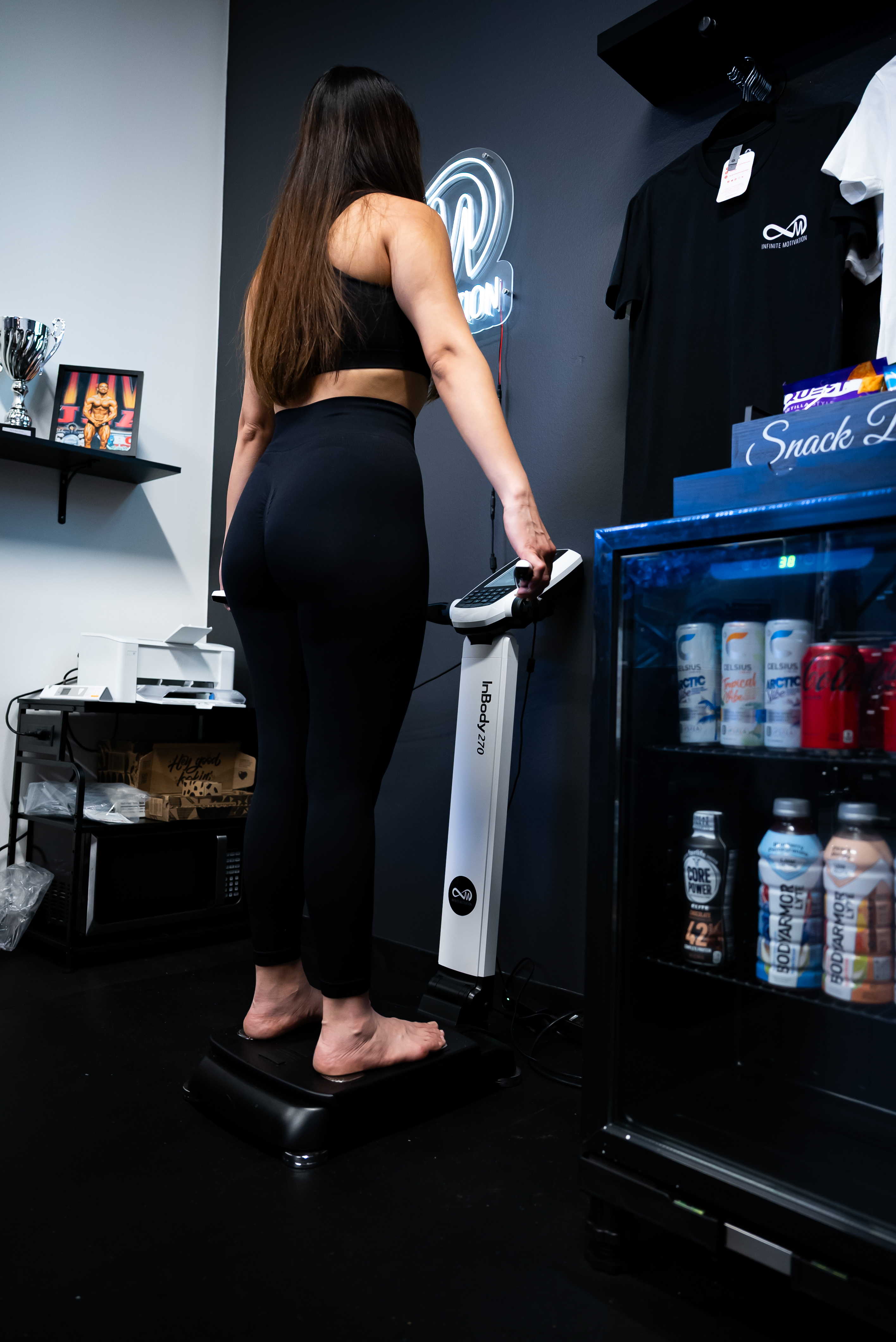 Complete studio setup with InBody machine, snack bar and merchandise